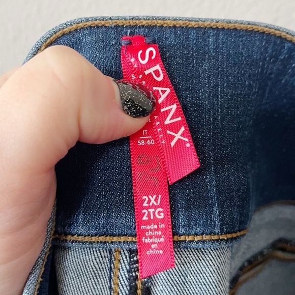 Spanx Distressed Denim Legging Jeans Medium Blue Wash Raw Hem Plus Size 2X NEW - Picture 11 of 14